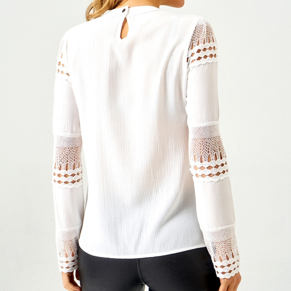 White Crochet-Accent Crewneck Top - Picture 2 of 3